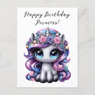 Postal ¡Feliz cumpleaños, princesa! purpurina pony unicor