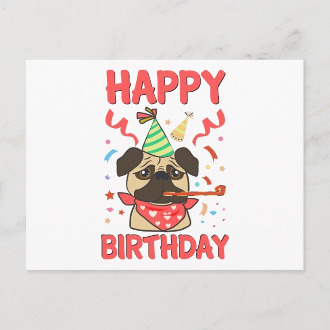 Postal Feliz Cumpleaños Pug Bulldog (Anverso)
