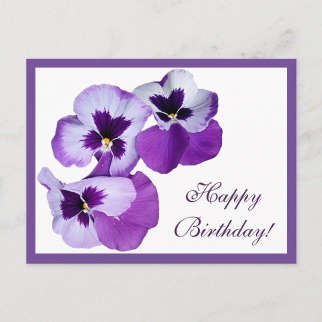 Postal Feliz cumpleaños, púrpura pansy flor boho (Anverso)