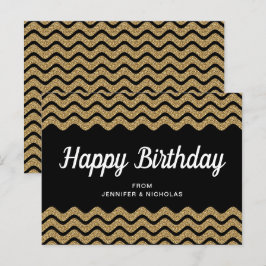 Postal Feliz cumpleaños Purpurina de oro Black Chevron St