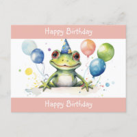 Feliz cumpleaños rana verde linda con globos