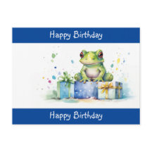 Feliz cumpleaños rana verde linda con regalos envu