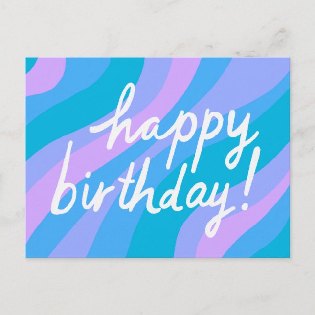 Postal FELIZ CUMPLEAÑOS Rayas Coloridas Divertidas y Geni (Anverso)