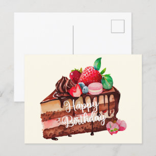 Postal Feliz Cumpleaños Rebanada de Tarta de Chocolate de