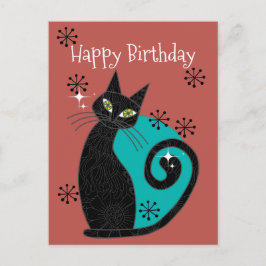 Postal Feliz Cumpleaños Retro Gato Atómico Moderno de Med