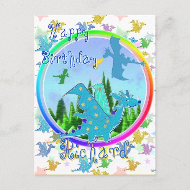 Postal Feliz cumpleaños Richard Personalizado Dragons Pos (Anverso)