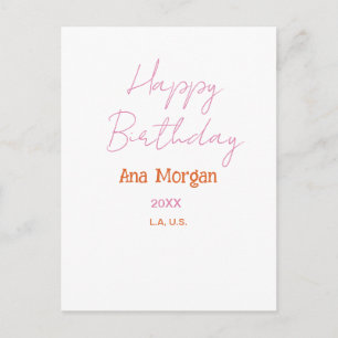 POSTAL FELIZ CUMPLEAÑOS ROSA NARANJA NOMBRE SIMPLE AÑO LU
