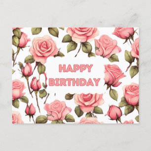 Postal Feliz Cumpleaños Rosas Acuarela Rosadas