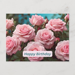 Postal Feliz Cumpleaños Rosas Pink en Flor