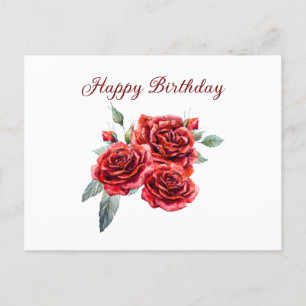 Postal Feliz Cumpleaños Rosas Rojas Acuarela