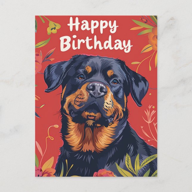 Postal Feliz cumpleaños Rottweiler (Anverso)