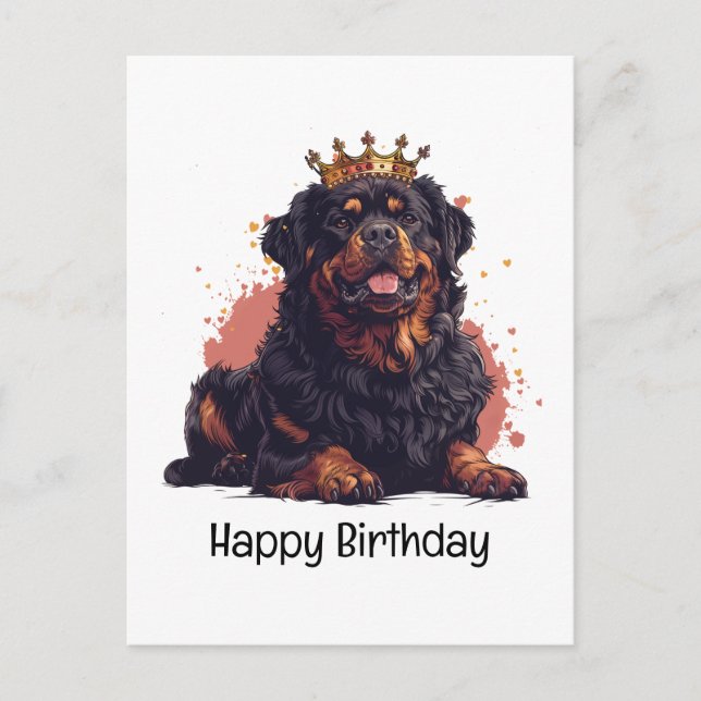 Postal Feliz cumpleaños Royal Rottweiler Dog Queen Crown (Anverso)