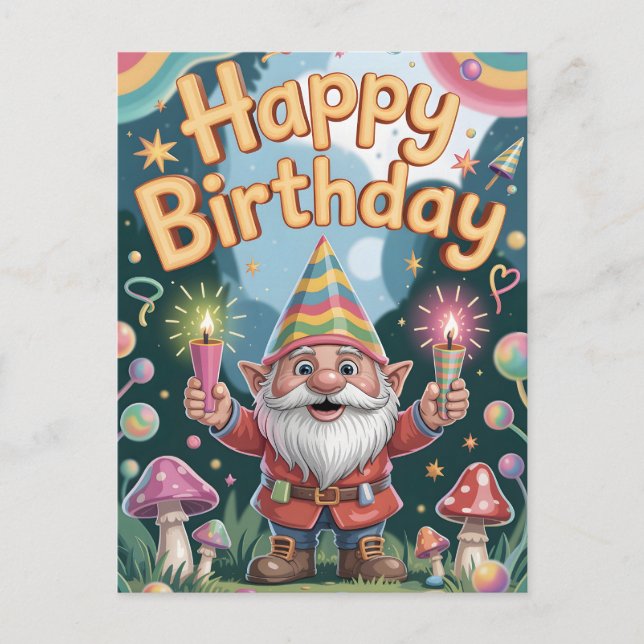 Postal Feliz Cumpleaños Saludo Gnomo (Anverso)