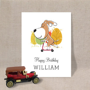 Postal Feliz Cumpleaños Scooter Divertido Perro Cachorro