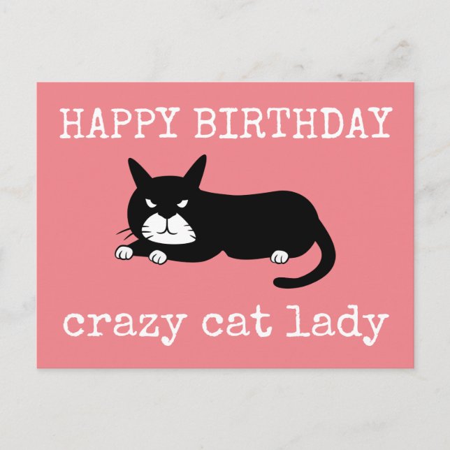 Postal Feliz cumpleaños Señora Gatos Locos (Anverso)