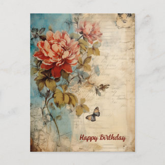 Postal Feliz Cumpleaños Señora Grunge Floral 20