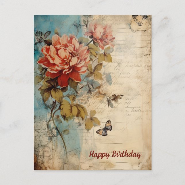 Postal Feliz Cumpleaños Señora Grunge Floral 20 (Anverso)
