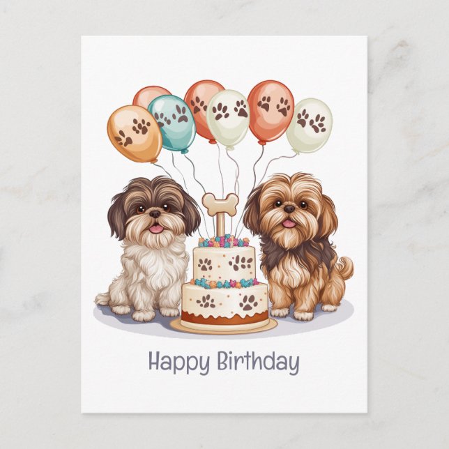 Postal Feliz cumpleaños Shih Tzu Dogs Pastel de cumpleaño (Anverso)