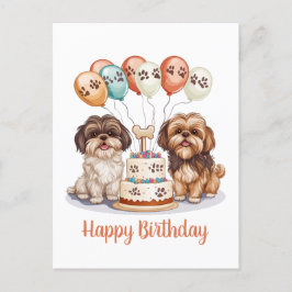 Postal Feliz Cumpleaños Shih Tzu Pastel de Cumpleaños de 