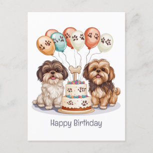 Postal Feliz Cumpleaños Shih Tzu Pastel de Cumpleaños de 