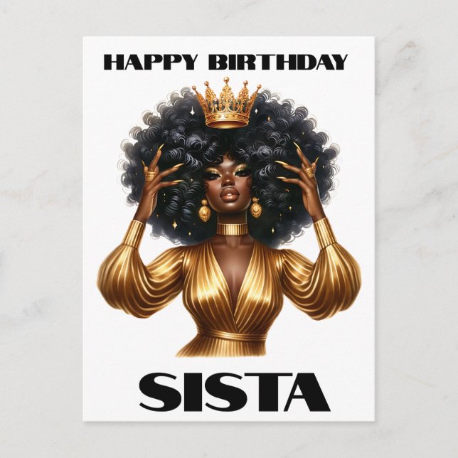 Postal Feliz cumpleaños sista mujer negra melanin reinas (Anverso)