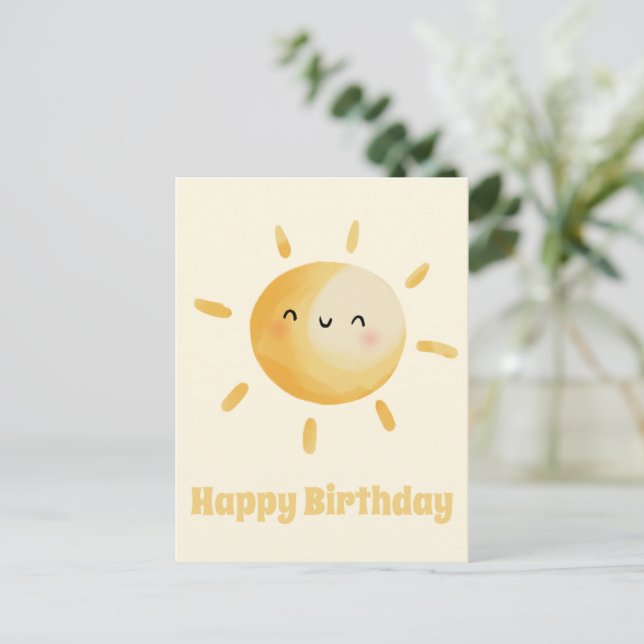 Postal ¡Feliz Cumpleaños! Sol Acuarela Lindo (Anverso de pie)
