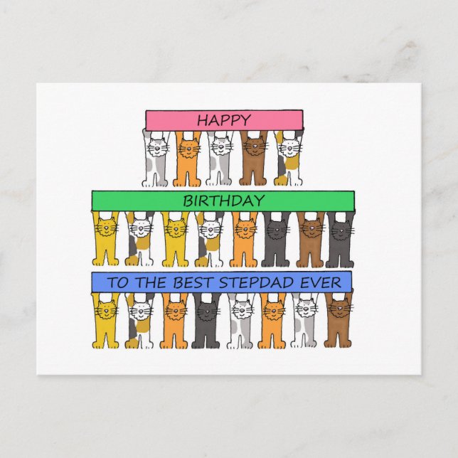 Postal Feliz cumpleaños Stepdad Personalizados gatos (Anverso)