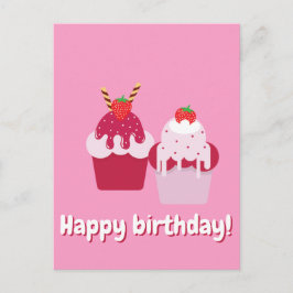 Postal Feliz Cumpleaños - Tarta Cortas de Fresa Rosa Lind