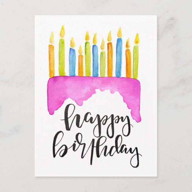 Postal Feliz Cumpleaños - Tarta y Velas (Anverso)