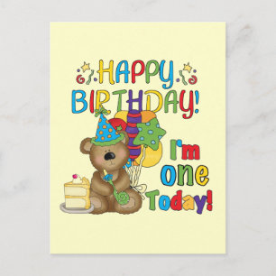 Postal Feliz cumpleaños Teddy Bear primera camisetas y re