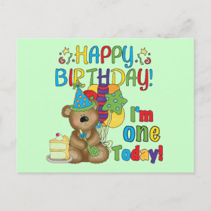 Postal Feliz cumpleaños Teddy Bear primera camisetas y re