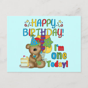 Postal Feliz cumpleaños Teddy Bear primera camisetas y re