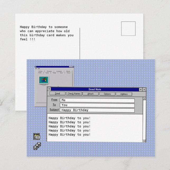 Postal Feliz Cumpleaños Tema Personalizado de Windows 95  (Anverso / Reverso)