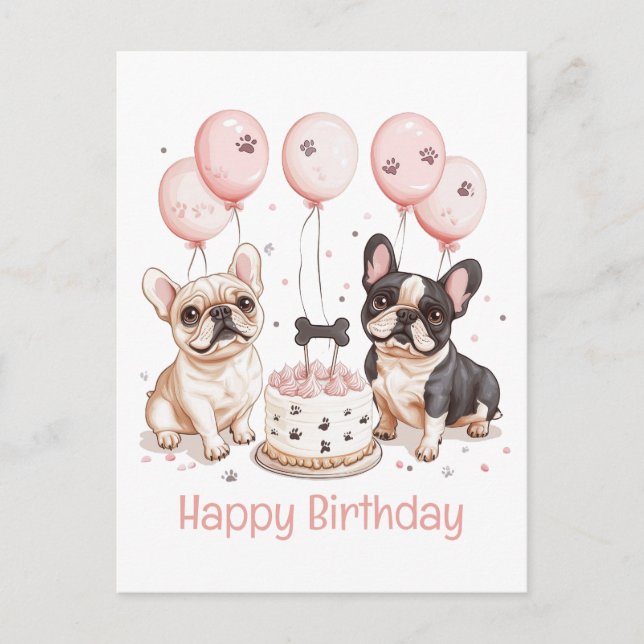 Postal Feliz Cumpleaños Torta De Cumpleaños De Bulldogs F (Anverso)
