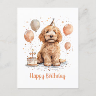 Postal Feliz Cumpleaños Torta de Cumpleaños de Perro Gold