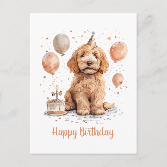 Postal Feliz Cumpleaños Torta de Cumpleaños de Perro Gold (Anverso)