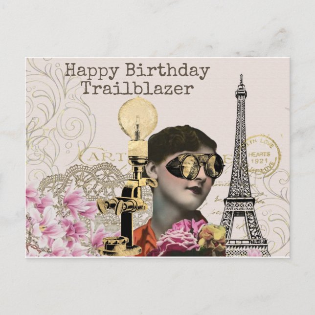 Postal Feliz cumpleaños Trailblazer Steampunk Vintage (Anverso)