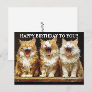 Postal Feliz Cumpleaños Tres Gatos Cantores Rojizos  