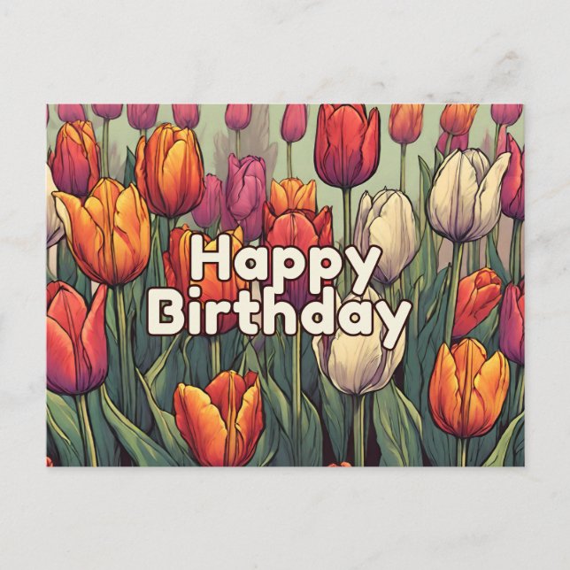 Postal Feliz cumpleaños Tulip Flowers (Anverso)