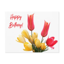 Feliz cumpleaños tulipán rojo crocus amarillo amor