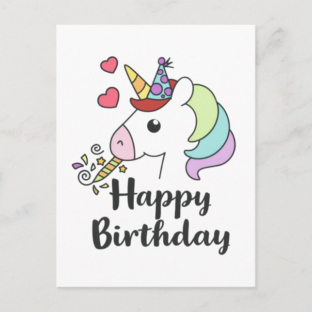 Postal Feliz Cumpleaños Unicornio – Diseño de Fiesta Dive (Anverso)