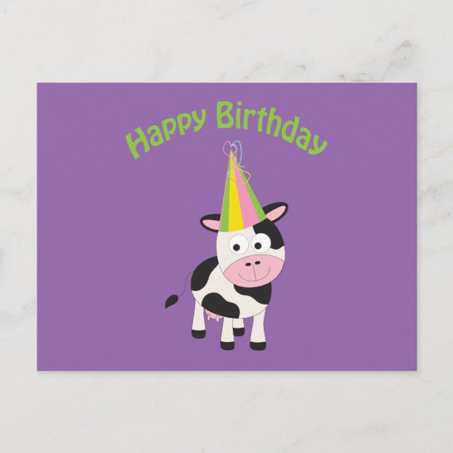 Postal ¡Feliz cumpleaños! Vaca fiesta (Anverso)