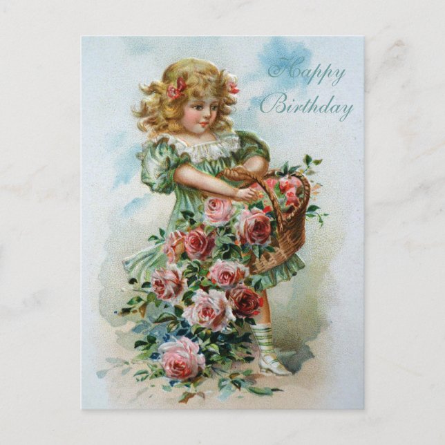 Postal Feliz cumpleaños, Victoria Post Card, rosas rosada (Anverso)