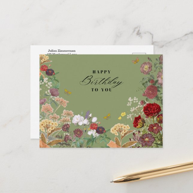 Postal Feliz Cumpleaños Vintage (Anverso/Reverso In Situ)