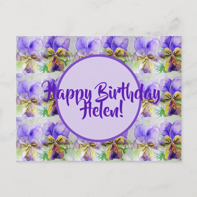 Postal Feliz cumpleaños Viola señoras florales Nombre pos (Anverso)