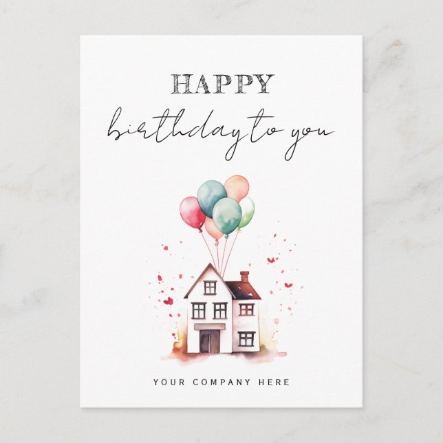 Postal Feliz Cumpleaños Watercolor House Realty (Anverso)
