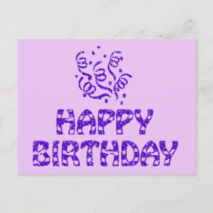 Postal Feliz Cumpleaños y serpentinas de purpurina falsa