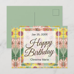 Postal Feliz Cumpleaños Zinnia Flores