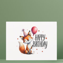 Postal Feliz Cumpleaños - Zorro Rojo Adorable