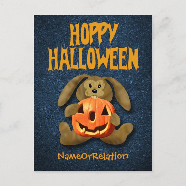 Postal feliz de Halloween Bunny Jack-o-Lantern (Anverso)